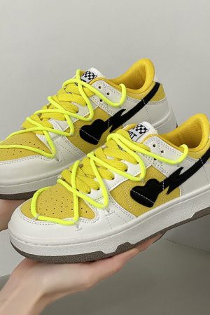 Cute Everyday Outfits, Outfit Inspo Casual Yellow & Black Heart Aesthetic Sneakers