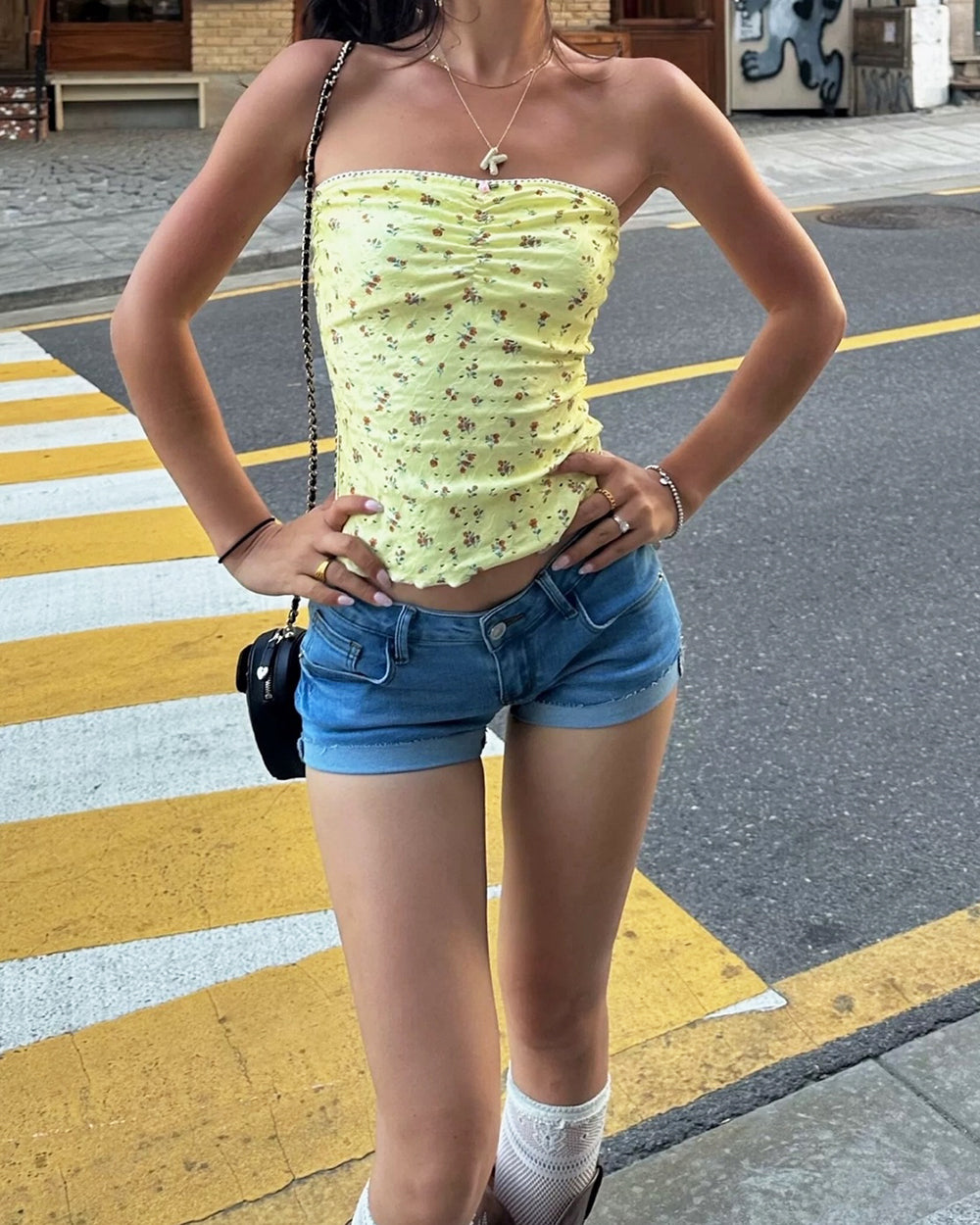 Cute Everyday Outfits, Outfit Inspo Casual Yellow Cottagecore Floral Tube Top Cute Everyday Outfits, Outfit Inspo Casual Yellow Cottagecore Floral Tube Top