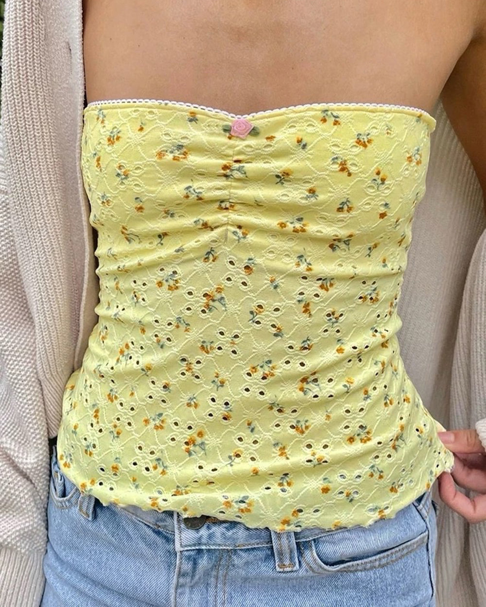 Cute Everyday Outfits, Outfit Inspo Casual Yellow Cottagecore Floral Tube Top Cute Everyday Outfits, Outfit Inspo Casual Yellow Cottagecore Floral Tube Top