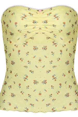 Cute Everyday Outfits, Outfit Inspo Casual Yellow Cottagecore Floral Tube Top