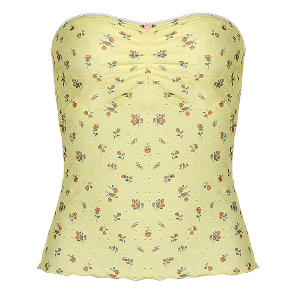 Cute Everyday Outfits, Outfit Inspo Casual Yellow Cottagecore Floral Tube Top