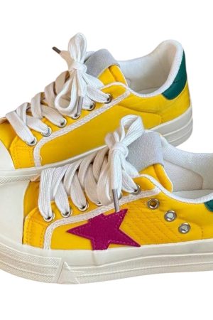 Cute Everyday Outfits, Outfit Inspo Casual Yellow & Red Star Sneakers