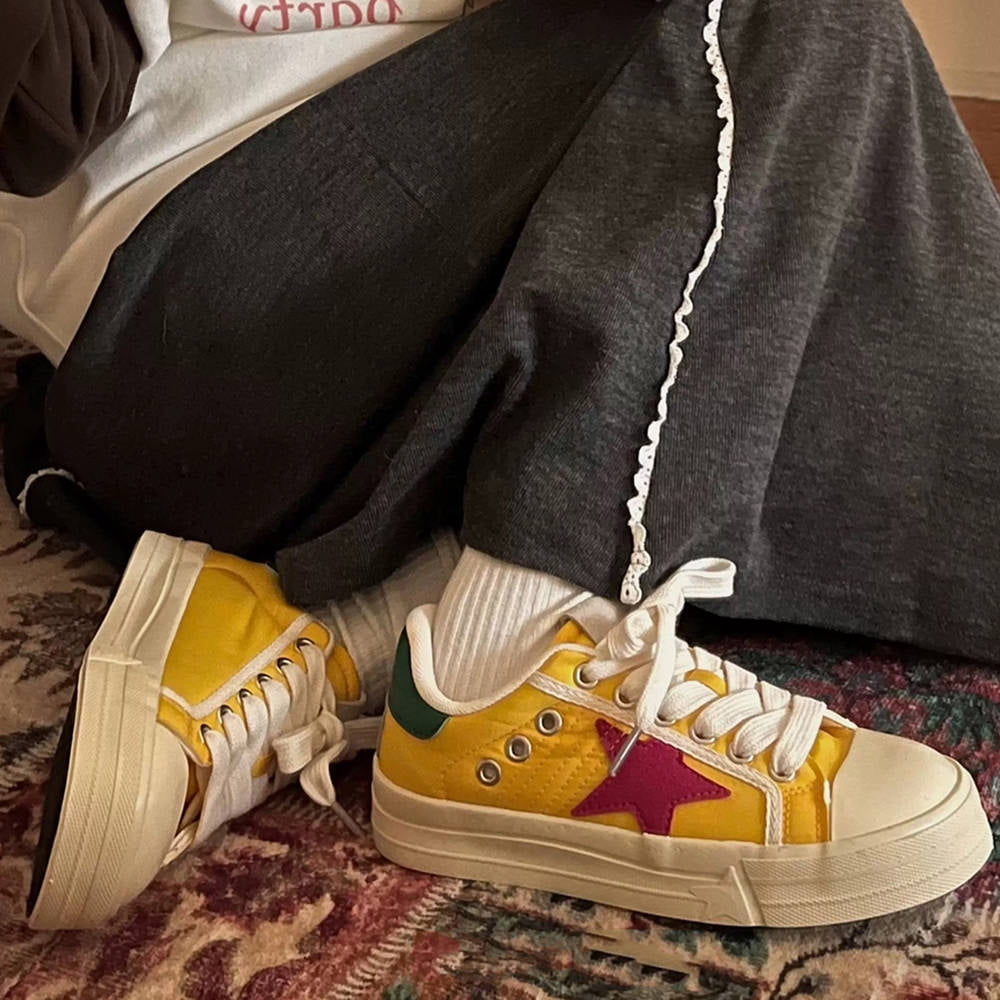 Cute Everyday Outfits, Outfit Inspo Casual Yellow & Red Star Sneakers Cute Everyday Outfits, Outfit Inspo Casual Yellow & Red Star Sneakers