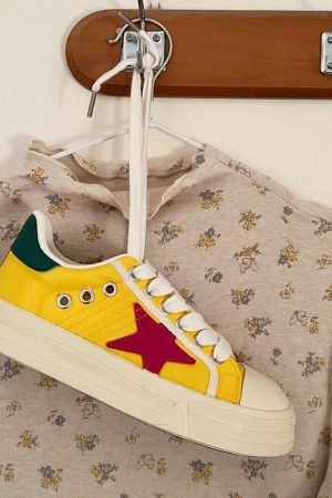 Cute Everyday Outfits, Outfit Inspo Casual Yellow & Red Star Sneakers