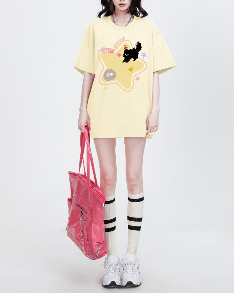 Cute Everyday Outfits, Outfit Inspo Casual Yellow Star Cat T-Shirt Cute Everyday Outfits, Outfit Inspo Casual Yellow Star Cat T-Shirt