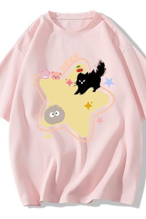 Cute Everyday Outfits, Outfit Inspo Casual Yellow Star Cat T-Shirt