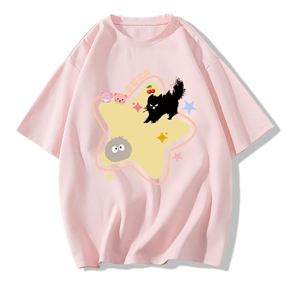 Cute Everyday Outfits, Outfit Inspo Casual Yellow Star Cat T-Shirt