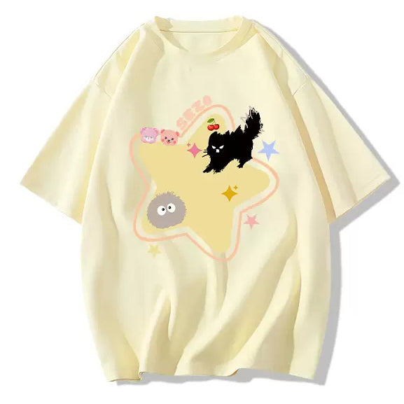Cute Everyday Outfits, Outfit Inspo Casual Yellow Star Cat T-Shirt Cute Everyday Outfits, Outfit Inspo Casual Yellow Star Cat T-Shirt