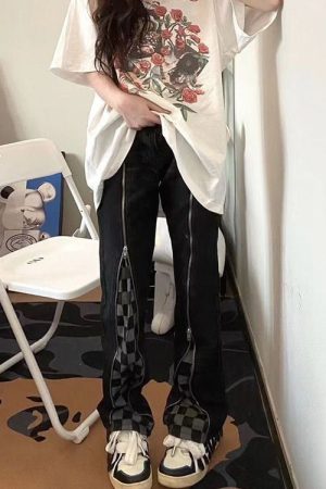 Cute Everyday Outfits, Outfit Inspo Casual Zip Up Checker Jeans