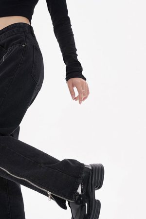 Cute Everyday Outfits, Outfit Inspo Casual Zip Up Leg Grunge Jeans