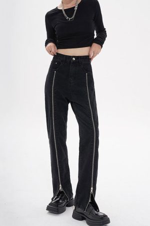 Cute Everyday Outfits, Outfit Inspo Casual Zip Up Leg Grunge Jeans