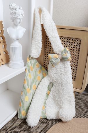 Cute Floppy-Eared Rabbit Plush Color-Blocking Large Capacity Shoulder Crossbody Bag â€“ Adorable Y2K Style for Everyday Use