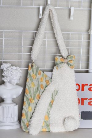 Cute Floppy-Eared Rabbit Plush Color-Blocking Large Capacity Shoulder Crossbody Bag – Adorable Y2K Style for Everyday Use