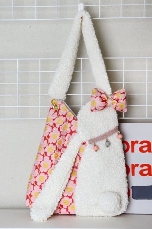 Cute Floppy-Eared Rabbit Plush Color-Blocking Large Capacity Shoulder Crossbody Bag â€“ Adorable Y2K Style for Everyday Use