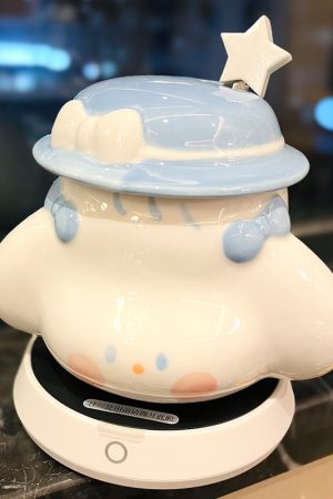 Cute Fufu Dog Ceramic Mug with Lid and Spoon - Influencer-Style Couple Water Cup for Breakfast or Coffee with Straw