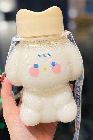 Cute Fufu Dog Ceramic Mug with Lid and Spoon - Influencer-Style Couple Water Cup for Breakfast or Coffee with Straw