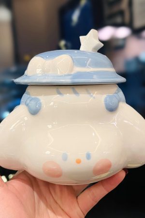 Cute Fufu Dog Ceramic Mug with Lid and Spoon - Influencer-Style Couple Water Cup for Breakfast or Coffee with Straw