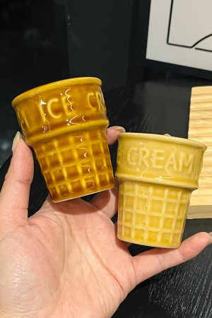 Cute Girl Heart Ceramic Ice Cream Cup - Sweet Cone Round Dessert Cup for Ice Cream Cakes - Trendy 90s Aesthetic Decor