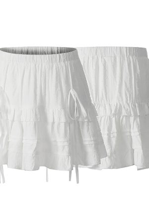 Cute Girl Summer Ballet Style Bow Tie A-Line Skirt - High-Waisted Slimming Short Skirt for Youthful 90s Inspired Fashion