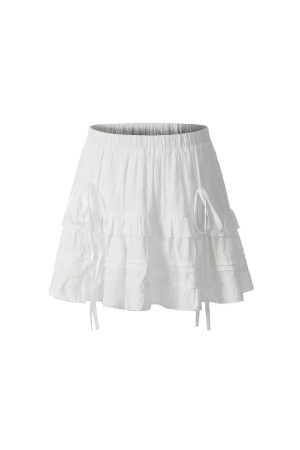Cute Girl Summer Ballet Style Bow Tie A-Line Skirt - High-Waisted Slimming Short Skirt for Youthful 90s Inspired Fashion