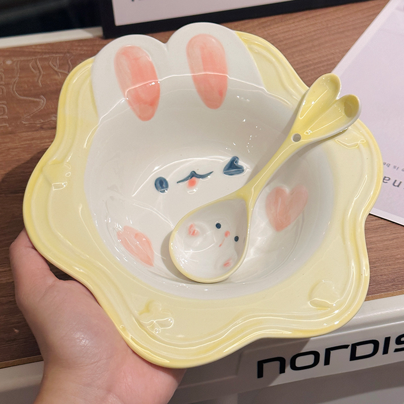 Cute Hand-Painted Cartoon Unicorn Ceramic Bowl with Underglaze, 5-Inch Ice Cream Bowl and Dessert Spoon, Perfect for Kids' Parties Cute Hand-Painted Cartoon Unicorn Ceramic Bowl with Underglaze, 5-Inch Ice Cream Bowl and Dessert Spoon, Perfect for Kids' Parties