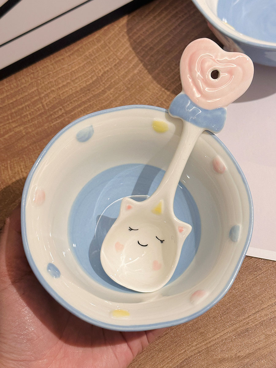 Cute Hand-Painted Cartoon Unicorn Ceramic Bowl with Underglaze, 5-Inch Ice Cream Bowl and Dessert Spoon, Perfect for Kids' Parties Cute Hand-Painted Cartoon Unicorn Ceramic Bowl with Underglaze, 5-Inch Ice Cream Bowl and Dessert Spoon, Perfect for Kids' Parties