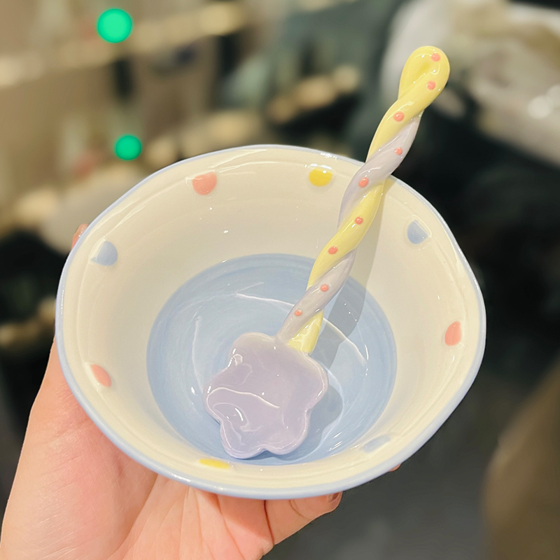 Cute Hand-Painted Cartoon Unicorn Ceramic Bowl with Underglaze, 5-Inch Ice Cream Bowl and Dessert Spoon, Perfect for Kids' Parties Cute Hand-Painted Cartoon Unicorn Ceramic Bowl with Underglaze, 5-Inch Ice Cream Bowl and Dessert Spoon, Perfect for Kids' Parties
