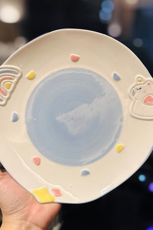 Cute Hand-Painted Cartoon Unicorn Ceramic Bowl with Underglaze, 5-Inch Ice Cream Bowl and Dessert Spoon, Perfect for Kids' Parties