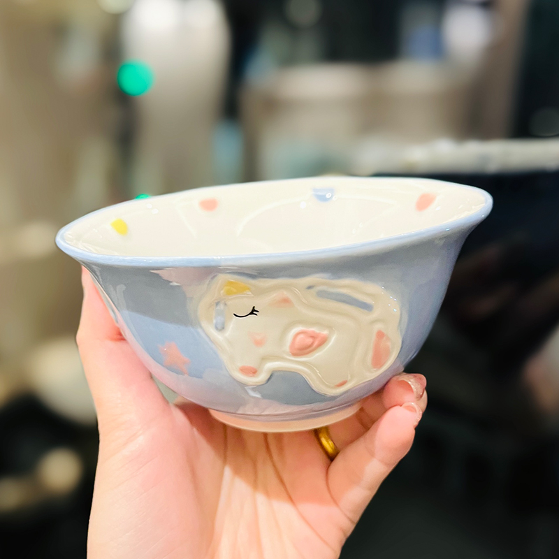 Cute Hand-Painted Cartoon Unicorn Ceramic Bowl with Underglaze, 5-Inch Ice Cream Bowl and Dessert Spoon, Perfect for Kids' Parties Cute Hand-Painted Cartoon Unicorn Ceramic Bowl with Underglaze, 5-Inch Ice Cream Bowl and Dessert Spoon, Perfect for Kids' Parties