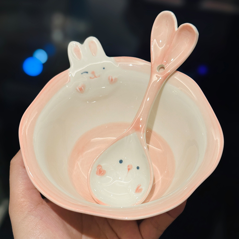 Cute Hand-Painted Cartoon Unicorn Ceramic Bowl with Underglaze, 5-Inch Ice Cream Bowl and Dessert Spoon, Perfect for Kids' Parties Cute Hand-Painted Cartoon Unicorn Ceramic Bowl with Underglaze, 5-Inch Ice Cream Bowl and Dessert Spoon, Perfect for Kids' Parties