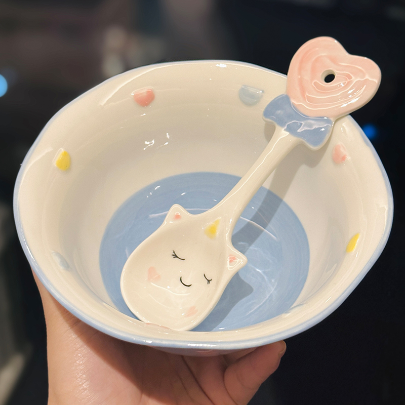 Cute Hand-Painted Cartoon Unicorn Ceramic Bowl with Underglaze, 5-Inch Ice Cream Bowl and Dessert Spoon, Perfect for Kids' Parties Cute Hand-Painted Cartoon Unicorn Ceramic Bowl with Underglaze, 5-Inch Ice Cream Bowl and Dessert Spoon, Perfect for Kids' Parties