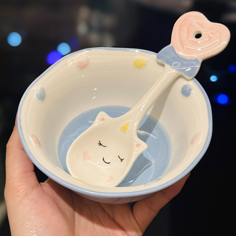 Cute Hand-Painted Cartoon Unicorn Ceramic Bowl with Underglaze, 5-Inch Ice Cream Bowl and Dessert Spoon, Perfect for Kids' Parties Cute Hand-Painted Cartoon Unicorn Ceramic Bowl with Underglaze, 5-Inch Ice Cream Bowl and Dessert Spoon, Perfect for Kids' Parties