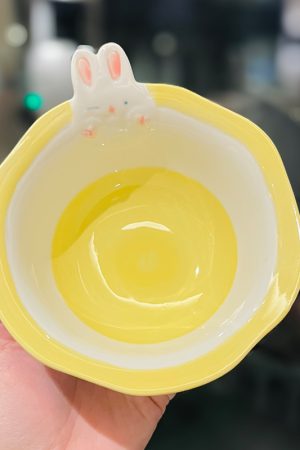 Cute Hand-Painted Cartoon Unicorn Ceramic Bowl with Underglaze, 5-Inch Ice Cream Bowl and Dessert Spoon, Perfect for Kids' Parties