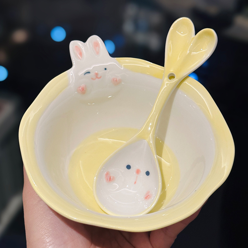 Cute Hand-Painted Cartoon Unicorn Ceramic Bowl with Underglaze, 5-Inch Ice Cream Bowl and Dessert Spoon, Perfect for Kids' Parties Cute Hand-Painted Cartoon Unicorn Ceramic Bowl with Underglaze, 5-Inch Ice Cream Bowl and Dessert Spoon, Perfect for Kids' Parties