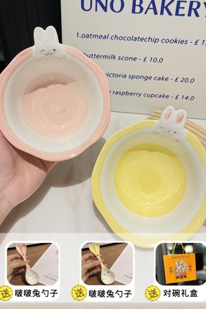 Cute Hand-Painted Cartoon Unicorn Ceramic Bowl with Underglaze, 5-Inch Ice Cream Bowl and Dessert Spoon, Perfect for Kids' Parties