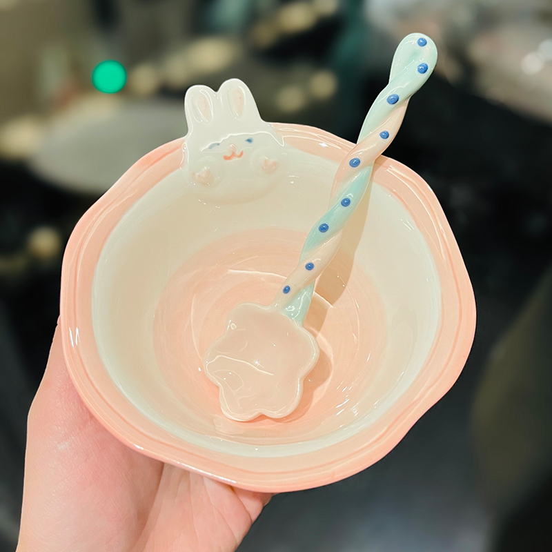 Cute Hand-Painted Cartoon Unicorn Ceramic Bowl with Underglaze, 5-Inch Ice Cream Bowl and Dessert Spoon, Perfect for Kids' Parties Cute Hand-Painted Cartoon Unicorn Ceramic Bowl with Underglaze, 5-Inch Ice Cream Bowl and Dessert Spoon, Perfect for Kids' Parties