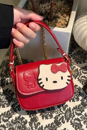 Cute Japanese-Style Hello Kitty Red Square Handbag - Small Crossbody Commuting Coin Purse for Y2K Fashion Lovers