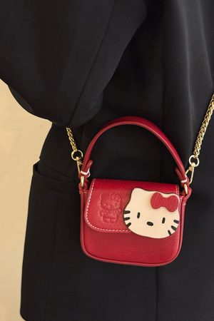 Cute Japanese-Style Hello Kitty Red Square Handbag - Small Crossbody Commuting Coin Purse for Y2K Fashion Lovers