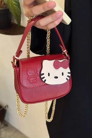 Cute Japanese-Style Hello Kitty Red Square Handbag - Small Crossbody Commuting Coin Purse for Y2K Fashion Lovers