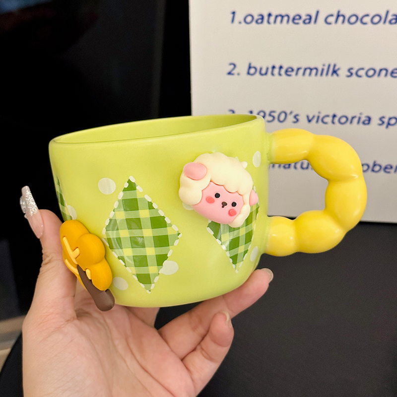 Cute Little Sheep Ceramic Mug with Lid and Spoon - Creative Niche Coffee Mug for Girls, Perfect for Home and Office Use Cute Little Sheep Ceramic Mug with Lid and Spoon - Creative Niche Coffee Mug for Girls, Perfect for Home and Office Use