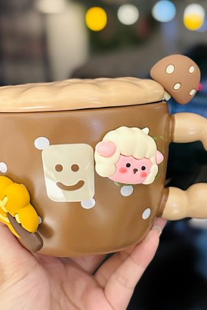 Cute Little Sheep Ceramic Mug with Lid and Spoon - Creative Niche Coffee Mug for Girls, Perfect for Home and Office Use