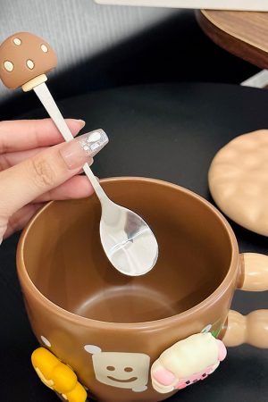 Cute Little Sheep Ceramic Mug with Lid and Spoon - Creative Niche Coffee Mug for Girls, Perfect for Home and Office Use