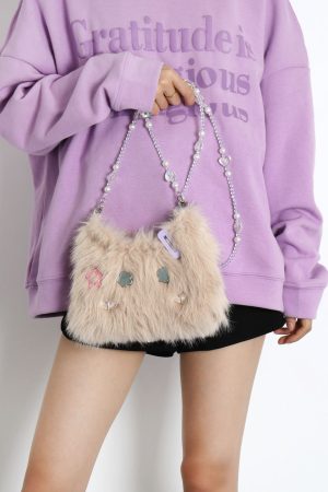Cute Long-Haired Kitten Plush Crossbody Bag for Girls - Soft Mini Phone Bag, Adorable Animal Design, Perfect for Daily Use
