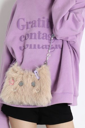 Cute Long-Haired Kitten Plush Crossbody Bag for Girls - Soft Mini Phone Bag, Adorable Animal Design, Perfect for Daily Use