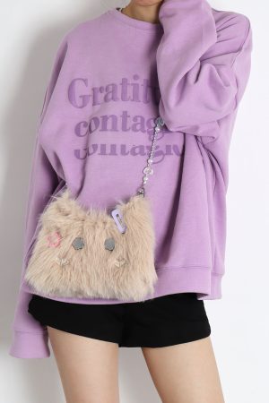 Cute Long-Haired Kitten Plush Crossbody Bag for Girls - Soft Mini Phone Bag, Adorable Animal Design, Perfect for Daily Use