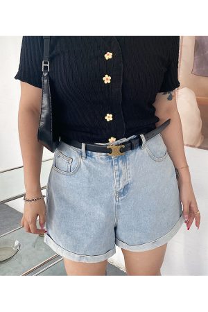 Cute Plus Size Knitted Cardigan - Fresh Design Button Short Sleeve Top for Slimming Style