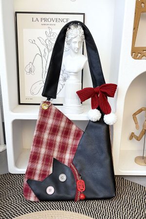 Cute Plush Cat Tote Bag - Red Series New Year Birthstone Lucky Shoulder Crossbody Bag for Y2K and Korean Style Fashion