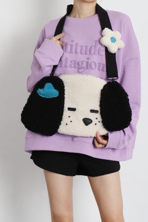 Cute Plush Dog Crossbody Bag for Girls - Large Capacity, Autumn Style, Single Shoulder, Two-Dimensional Design