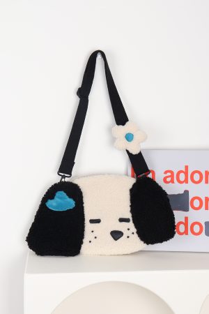 Cute Plush Dog Crossbody Bag for Girls - Large Capacity, Autumn Style, Single Shoulder, Two-Dimensional Design