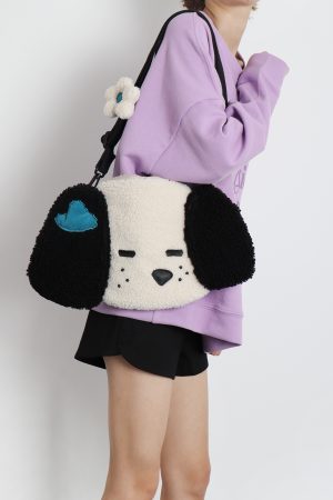 Cute Plush Dog Crossbody Bag for Girls - Large Capacity, Autumn Style, Single Shoulder, Two-Dimensional Design